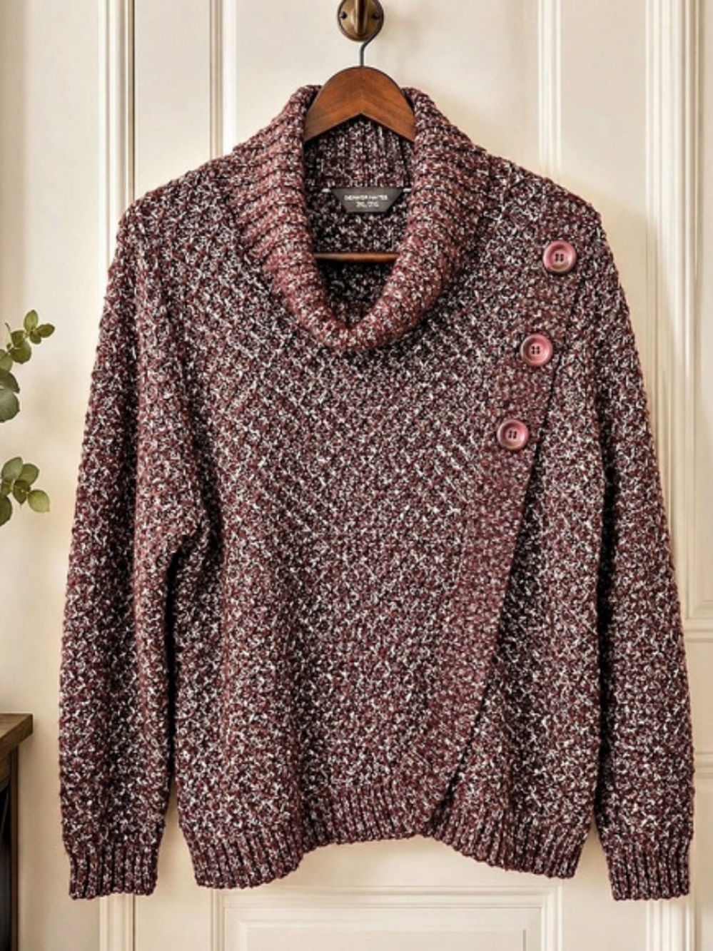 Denver Hayes 2XL Burgundy Marled Cowl Neck Sweater 25” PTP